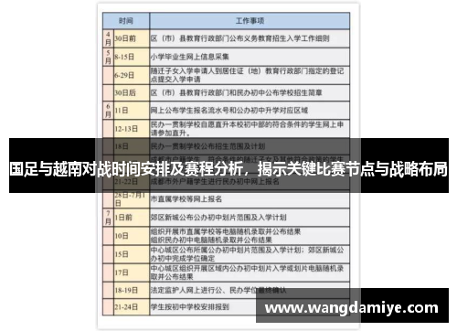 国足与越南对战时间安排及赛程分析，揭示关键比赛节点与战略布局